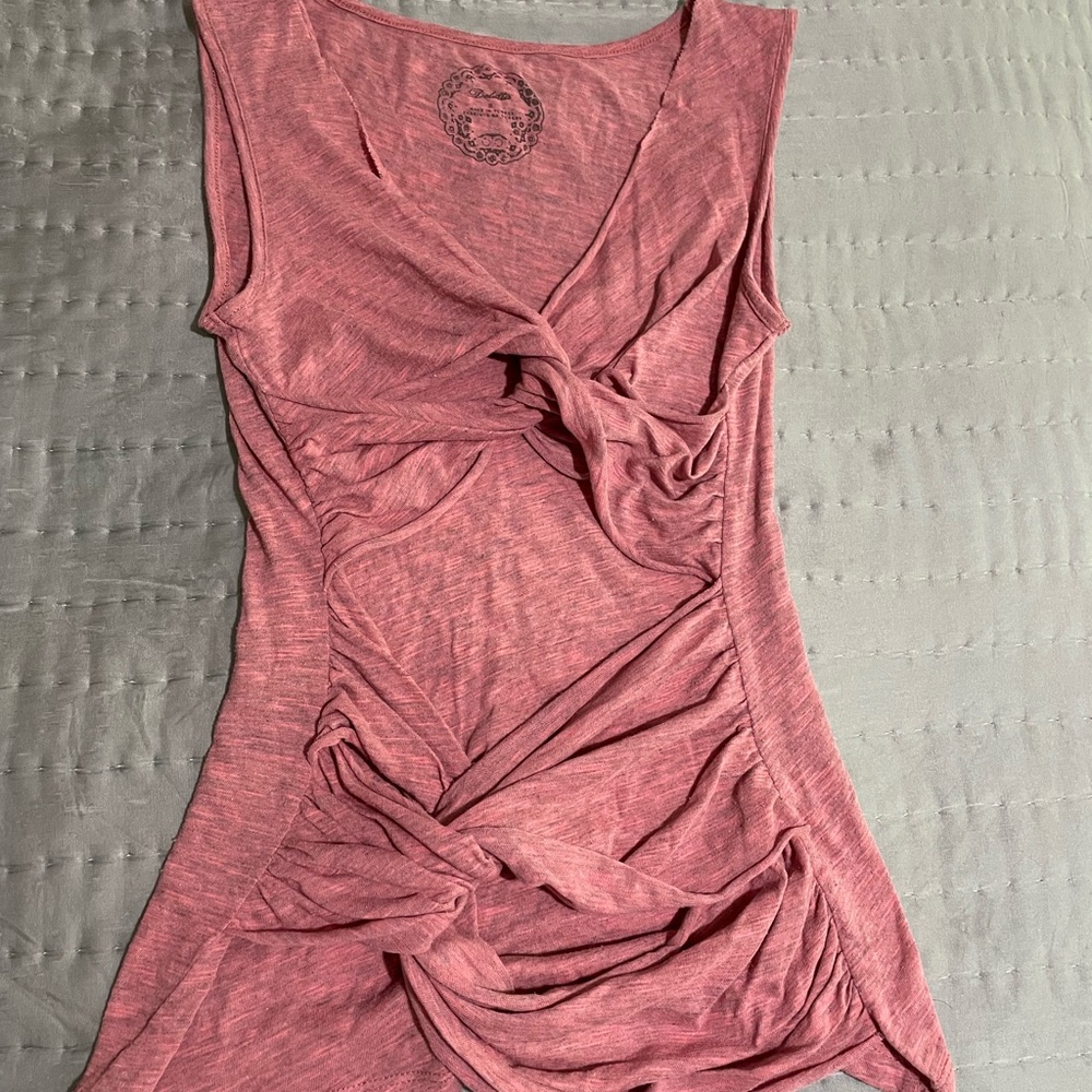 Deletta by Anthropologie Pink and Gray Heather Knotted Sleeveless Shirt size S
